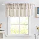 Farmhouse Boho Linen Button Valance for Kitchen Window Dining Room Rustic Cafe Cotton Valance for Small Windows Bathroom Bedroom Vintage Macrame Valances Rod Pocket 1 Panel (Beige,W39 L20 inch)