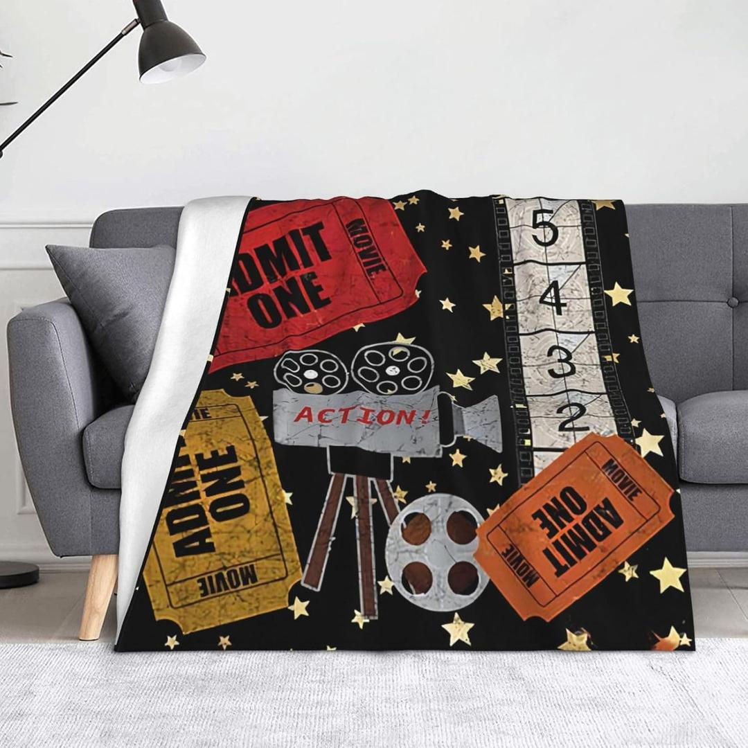 Movie Theater Cinema Admit One Ticket Blankets Ultra-Soft Micro Fleece Blankets Anti-Pilling Flannel Throw Blanket for Bed Couch Warm and Cozy for All Seasons 60"x50"