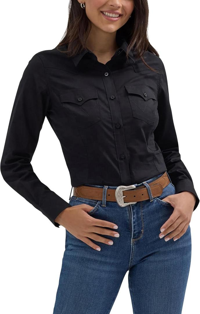 Wrangler Western Women's Retro Button-Down Shirt, Black, 3X-Large