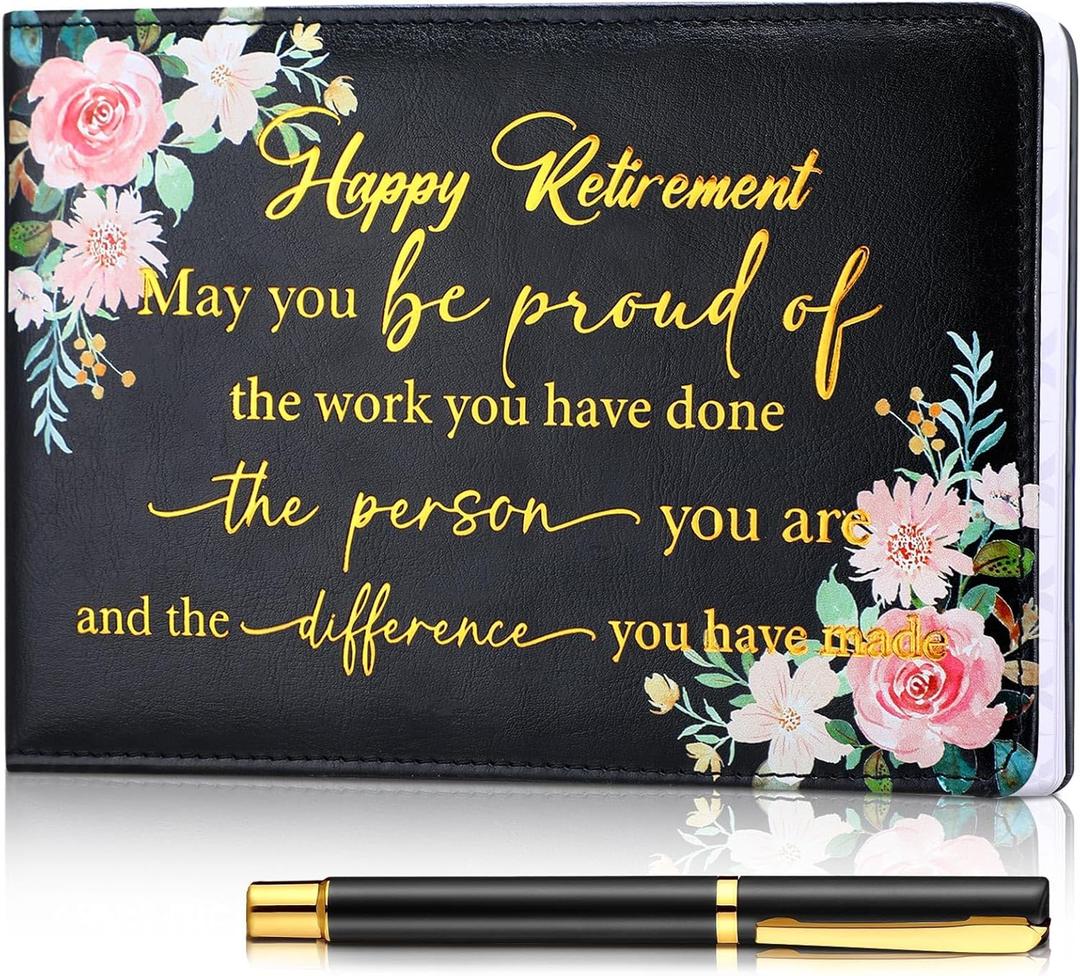 Ctosree Retirement Guest Book with Signature Pen Retirement Party Gift Supplies for Women Men Office Colleague Advice and Wishes Decorations(Floral)