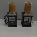 TRIROCKS Set of 2 Decorative Candle Lantern 11'' High Metal Candle Holder Hanging Lantern Perfect for Home Decor Halloween Living Room Parties Events Tabletop Indoors Outdoors (Black with Gold Brush)