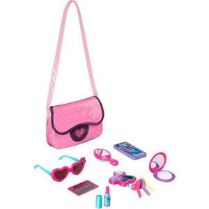 Amazon Basics 8-Piece Pretend Play Purse Toy with Accessories for Girls Ages 3 and Up, Kids Toy Handbag Gift Set Including Smartphone, Sunglasses, Pretend Makeup Kit, Keys and Credit Card, Pink