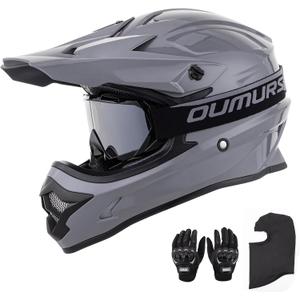 OUMURS Adult ATV Dirt Bike Helmet with Goggles Gloves & Mask Adjustable Sun Visor Motorcycle Adult Helmet Off-Road Motocross Downhill Moped MX for Unisex-Adult-Gray, XXL