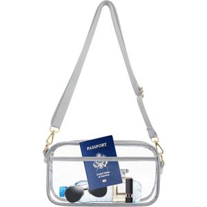 VOROLO Large Clear Crossbody Bag, Stadium Approved Small See Through Purse Handbag with Adjustable Shoulder Strap for Sports Silver