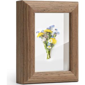 2x3 Mini Picture Frames - Small Wallet Size Picture Frames for Desk & Tabletop, Brown Wooden Standing Tiny Frame with Clear Plexiglass, Farmhouse Style