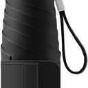 Mini Travel Folding Umbrella with Micro Button Handle&5cm/2IN Hook and Loop Strip for Women Men Kids-Portable Compact Pocket Parasol,Lightweight Small,6 Ribs,Anti UV Protection,Rain Sun, Backpack,Car (Black)