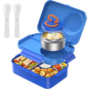 DaCool Lunch Box for Kids with 5oz Soup Food Thermo for Hot Food Kids Bento Box 1500ml Leakproof Lunch Box for kids Teens Boys Lunchbox with Fork Spoon for Dining Out Work School, Blue