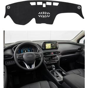 BIBLOZ Dash Cover for Hyundai Santa Fe 2019-2023 Accessories Black Flannel Dashboard Cover Mat Car Dashboard UV Sun Protection