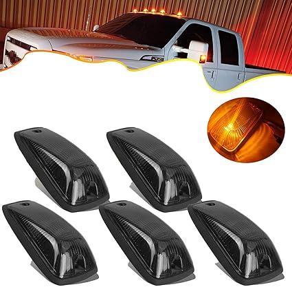 PSEQT 5Pcs Cab Roof Marker Lights LED Top Clearance Marker Light Compatible for 1988-2002 C/K 1500 2500 3500 5500 6000 6500 7000 7500 12V Signal Running Lights Waterproof w/Smoke Cover & T10 LED