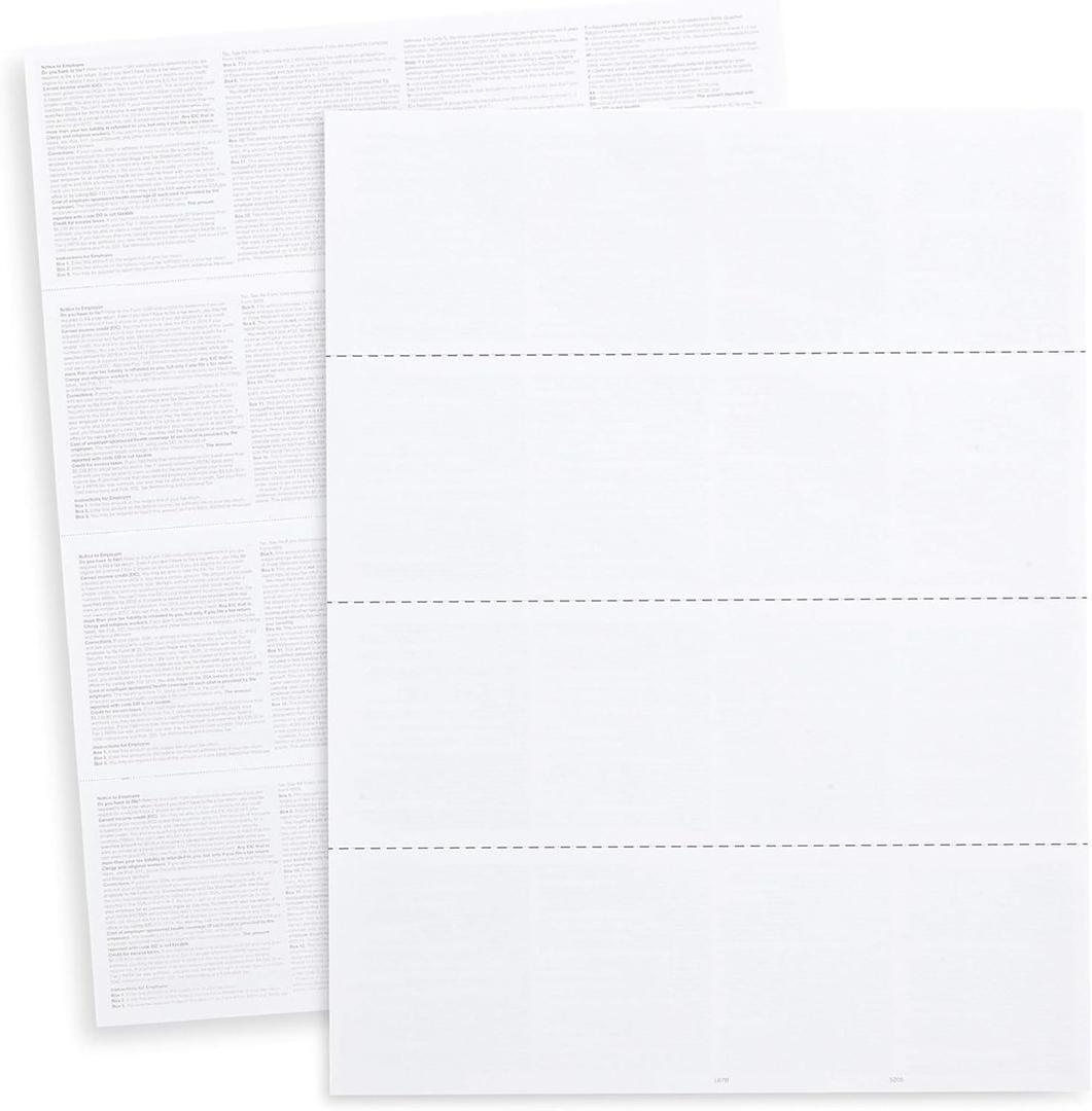 50 W2 Tax Forms, Blank 4-Up Horizontal Forms 2025, 50 Employee Designed for QuickBooks Online and Accounting Software, with Back Instructions,