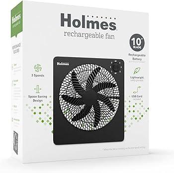 Holmes 3 Speed Rechargeable Fan 10" Black