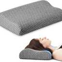 Travel Pillow Memory Foam Pillows, Ergonomic Wave Cervical Neck Pillow for Neck Pain Relief, Compressible Medium Firm Side Sleeper Pillow, Ideal for Camping, Office, Home & Bed (Dark Grey, M) (M-17.7124/3 In)