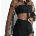 Women Spring Black Shirt Collar Casual Drop Shoulder Button Front Shirt, M