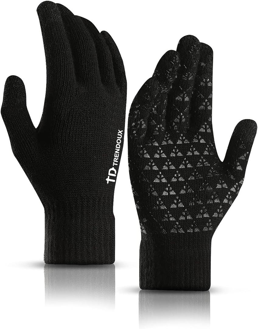 TRENDOUX Winter Gloves for Men Women - Upgraded Touch Screen Cold Weather Thermal Warm Knit Glove for Running Driving Hiking (Large, Black)