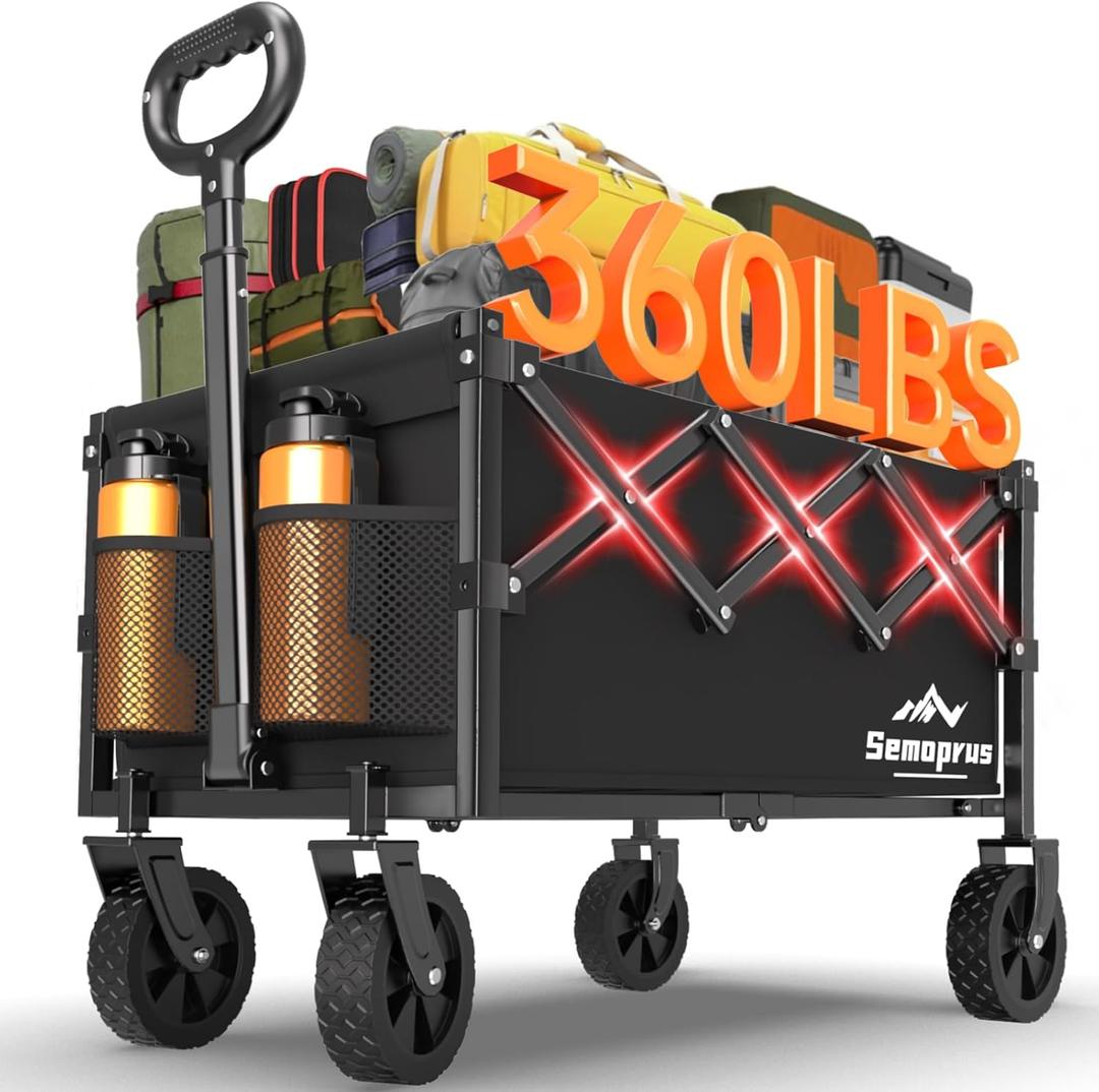 Wagons Carts Foldable, 360LBS Folding Utility Heavy Duty Wagon Cart with Wheels, 100L Portable Utility Outdoor Wagon for Shopping, Beach, Camping, Sports, Garden (Black)