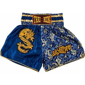 Muay Thai Shorts for Men Women Slim Cut MMA Boxing Shorts Training Kickboxing Clothing Martial Arts Trunks (Large, Dragon Blue)