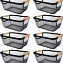 8 Pcs Black Wire Basket with Wooden Handle Metal Mesh Baskets for Pantry Storage Snack Organizer for Kitchen Cabinet Bathroom Fridge Fruit Makeup Office