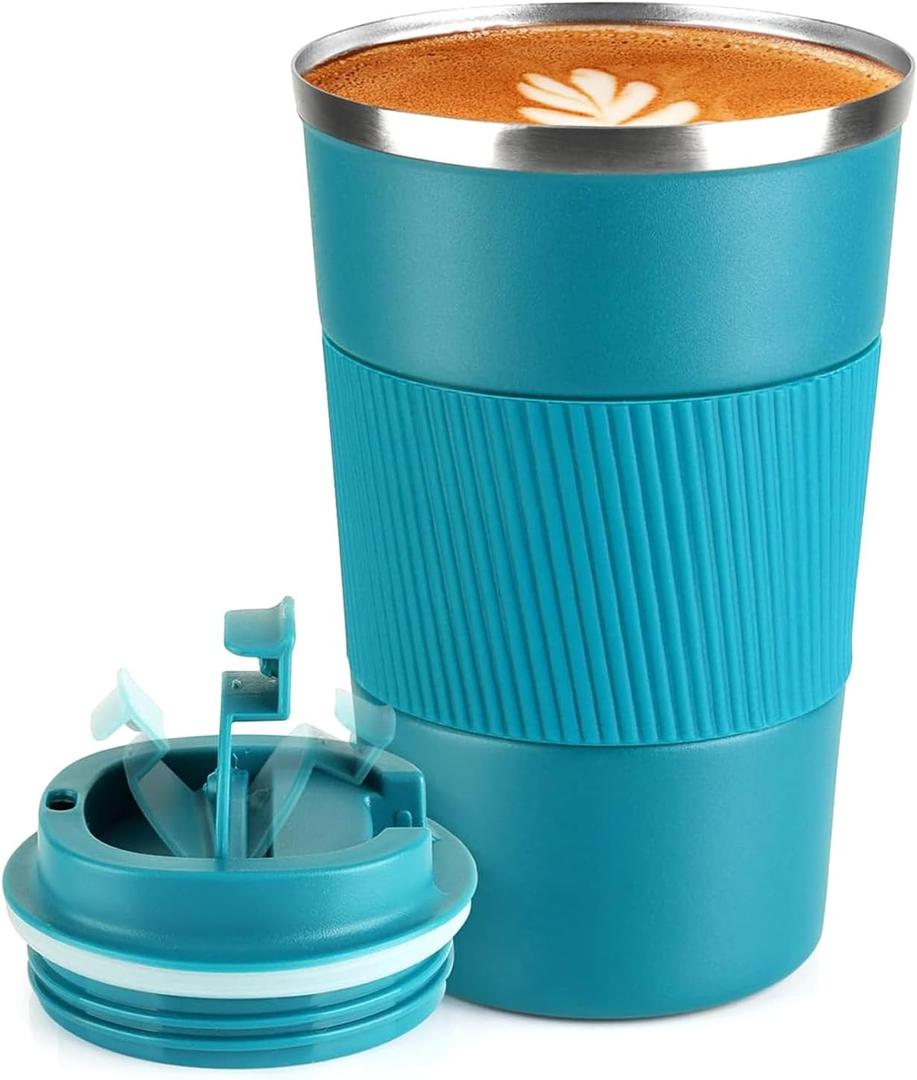 Travel Coffee Mug 12oz: Insulated Travel Mug with Leakproof Lid, Reusable Coffee Cups with Seal Lid, Vacuum Stainless Steel Tumbler to Go for Hot/Ice Drinks (Blue)