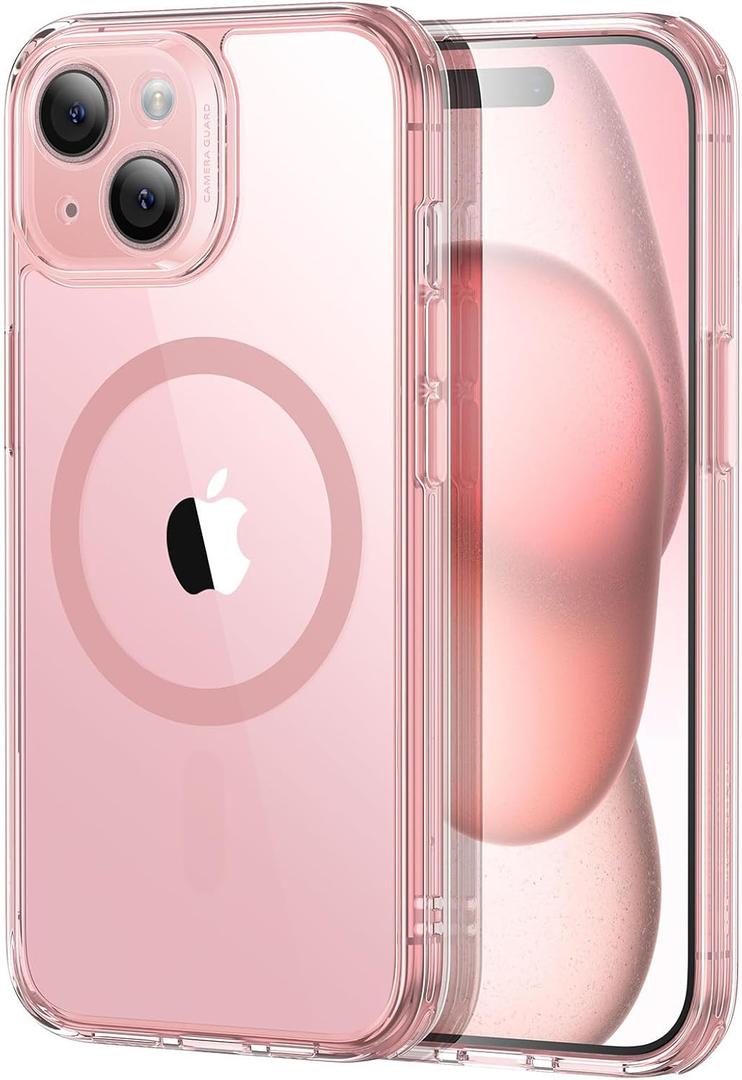 2 x ESR for iPhone 15 Case, Translucent Matte Case, Compatible with MagSafe, Military-Grade Protection, Classic Series, Clear Pink (Frosted Pink Set)