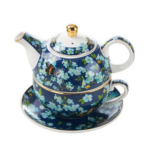 Tea for One Set, Tea Set for One, Porcelain Teapot for One and Cup Set, Floral Teapot, Tea Set for Gift, Women, Butterfly Blue