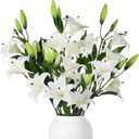Dingion 6 Pcs 18 Heads Artificial Lily Flowers 31.5'' White Lily Flowers Long Stem Fake Bouquet Latex Realistic 3 Big Flower Heads and 3 Bud for Tall Vase Home Table Wedding Decoration