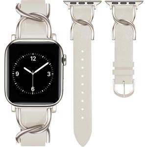 JR.DM Designer Leather Bands for Women,Dressy Fancy Cute Strap with Double U-Shaped Buckle Watch Bands for iwatch Compatible with Apple Watch Series 11/10/9/8/7/6/5/4/3/2/1 Ultra 1/2/3 SE 1/2/3