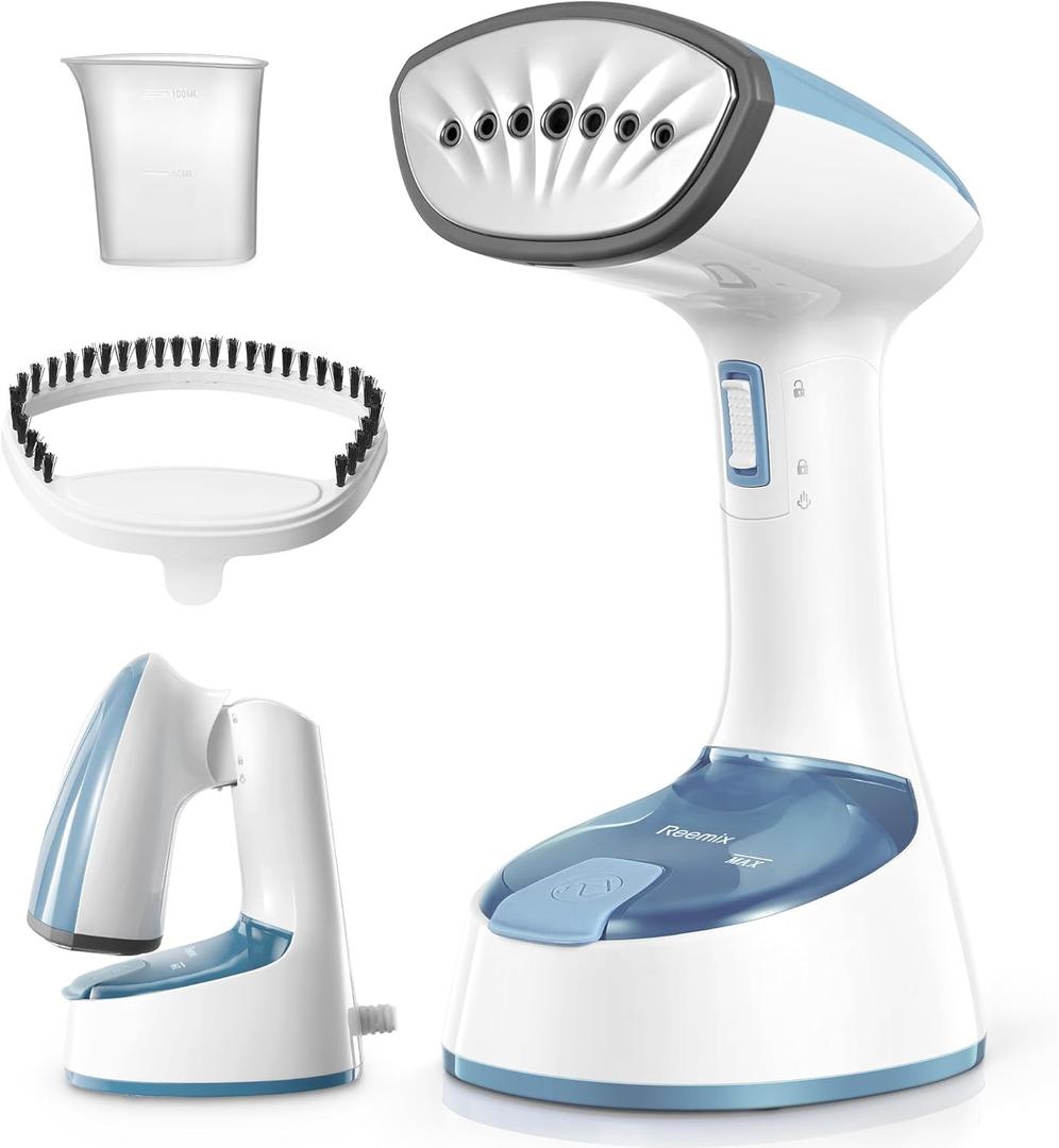 Reemix Steamer for Clothes, Folding Handheld Design Garment Wrinkles Remover, 20g/min Strong Penetrating Steam, 25-Sec Fast Heat-up, for Home, Office and Travel (Blue Gray)