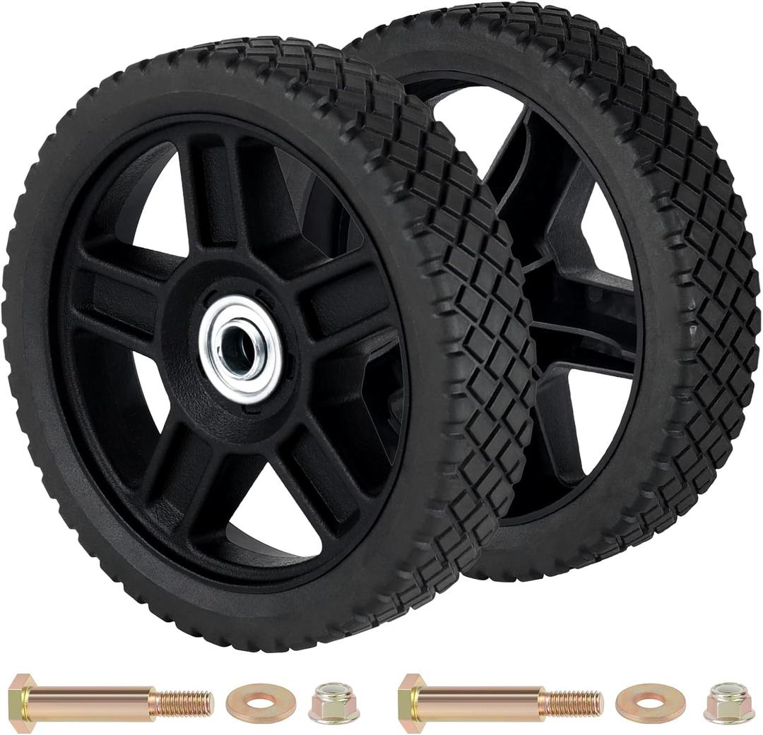 CheeMuii 7 Inch Lawn Mower Wheels 2 Pack 7" Push Mower Wheels with Bolts Gaskets and Lock Nuts Kit Fit for Most Standard push Lawn Mowers/Generator/Garden Tiller/Handtruck