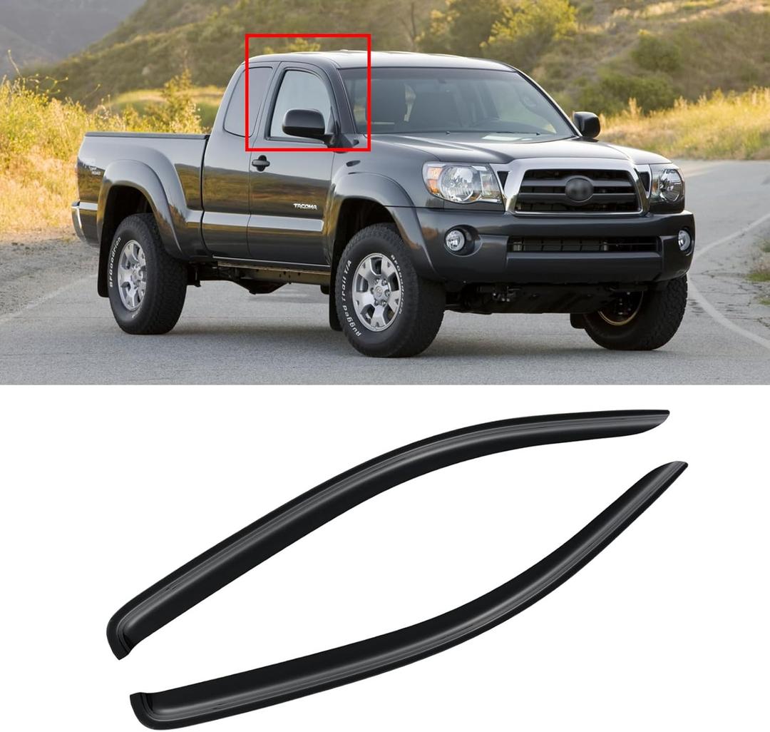 Window Visor for 2005-2015 Toyota Tacoma Access/Extended Cab, Rain Guards Shields Vent Deflector Shade Wind Dark Smoke 2006 2007 2008 2009 2010 2011 2012 2013 2014, Tape-On, 2PCS