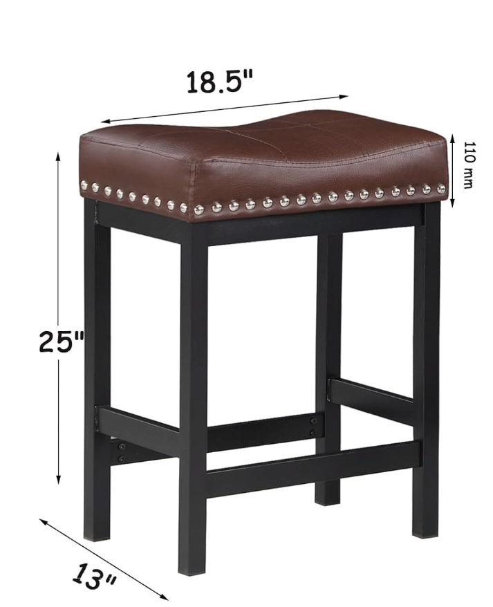 OUllUO Brown Bar Stool, Counter Height Bar Stool, Saddle Barstools, Pu Leather Stools with Metal Frame for Kitchen Island, 918P-BR3