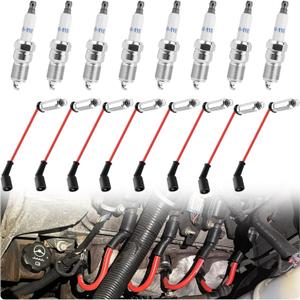 8PCS Car Spark Plug Wires with 8PCS Spark Plugs,41-110 Car Sparks Plugs and Wires Set Compatible with GMC Cadillac Hummer,OEM 7831 Automotive Replacement Sparks Plug Wire Sets