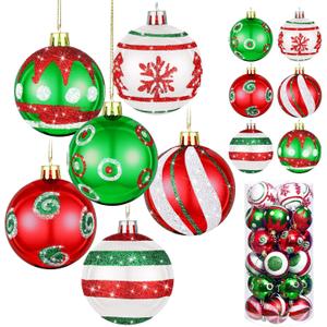 Hungdao 30 Pcs 2.36 Inches Shatterproof Christmas Tree Ball Ornaments Set, Plastic Red Green White Elf Glittering Xmas Hanging Bulbs Pendants for Christmas Tree Decoration Holiday Party Home Decor