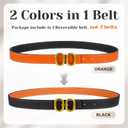 Giomos Women's Leather Belt for Jeans, Dress, Pants & Formal Outfits, Ladies Trendy Reversible Design Belt with Gold Buckle, Black & Orange with scarf
