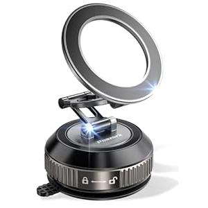 Tri-Folding Car Phone Holder for Magsafe[80+LBs Strongest Suction & 2850gf Strongest Magnetic], 360°Adjustable Phone Holders for Car, Suction Cup Phone Mount for iPhone17Pro Max / 16/ 15/ 14Series，Black