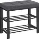 SONGMICS Shoe Bench, Storage Bench, Entryway Bench with Cushion, Shoe Shelf with Seat, Space-Saving, Modern Style, for Living Room, Bedroom, Hallway, Dark Gray and Ink Black ULBS576B33