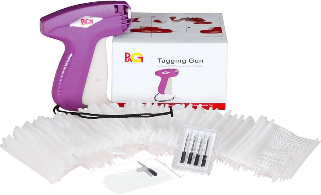 PAG Standard Tagging Gun Price Tag Attacher Gun for Clothing with 5 Needles and 2000 2inch Barbs Fasteners, Purple