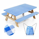 Picnic Table Cover with Bench Covers and Bag, Camping Table Camping Essentials Cover with Elastic Edges, 72x30 Inches 3 Pcs Set (Blue)