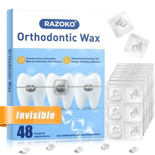 RAZOKO Orthodontic Wax for Braces Wax Dots Gentle Comfort, Clear Invisible Fit, All Day Protection Individual Hygienic Packaging Dental Wax (47pcs)