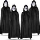 8 Pcs Black Adult Cloak Masks Sets 4 Adult Black Cloaks with Hood Unisex and 4 White Full Face Masks Invisible Cape Robe for Halloween Women Men Cosplay Costume Carnivals Party