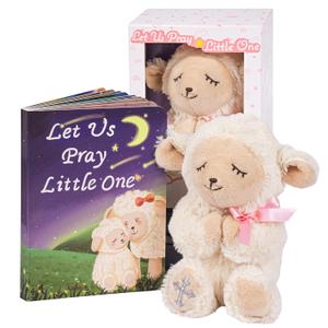 Baptism Gifts for Girl, Great Christening, Dedication and Baptism Gift Set for Girl and Newborn Baby, Includes 7" Praying Lamb Plush Toy and Let Us Pray Baby Book in Keepsake Gift Box (Pink)