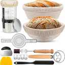 Sourdough Starter Kit with 2 Proofing Baskets, 36oz Sourdough Starter Jar, Bread Lame, Dough Scraper, Dough Whisk & Silicone Bread Sling