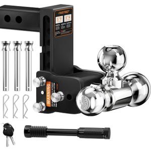 Fastgo Trailer Hitches - Fits 2.5" Receiver, Adjustable Trailer Hitch Ball Mount, Tri Ball (1-7/8" x 2" x 2-5/16") Drop Hitch, Tow Hitch, Truck Hitch, Anti-Theft, 5" Drop/Rise, 18,500GTW