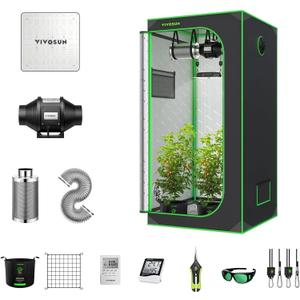 VIVOSUN 2.7 x 2.7 ft. Growing Tent Kit Complete, 32" x 32" x 63" Grow Tent Complete System with VS1000 Led Grow Light 4 Inch 190CFM Inline Fan Carbon Filter and 8 ft. Ducting Combo