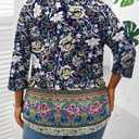 LOMON Plus Size Women Blouses 3/4 Length Sleeve Tops Crewneck Pleated Casual Tees Shirts 1X-5X (XXXL)