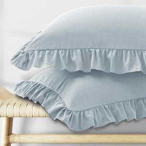 KKJIAF Ruffle Pillow Cases Standard Size Set of 2, Ruffled Pillow Covers with Envelope Closure, Wrinkle Resistant Ruffled Pillow Shams 20" x 26", Dusty Blue
