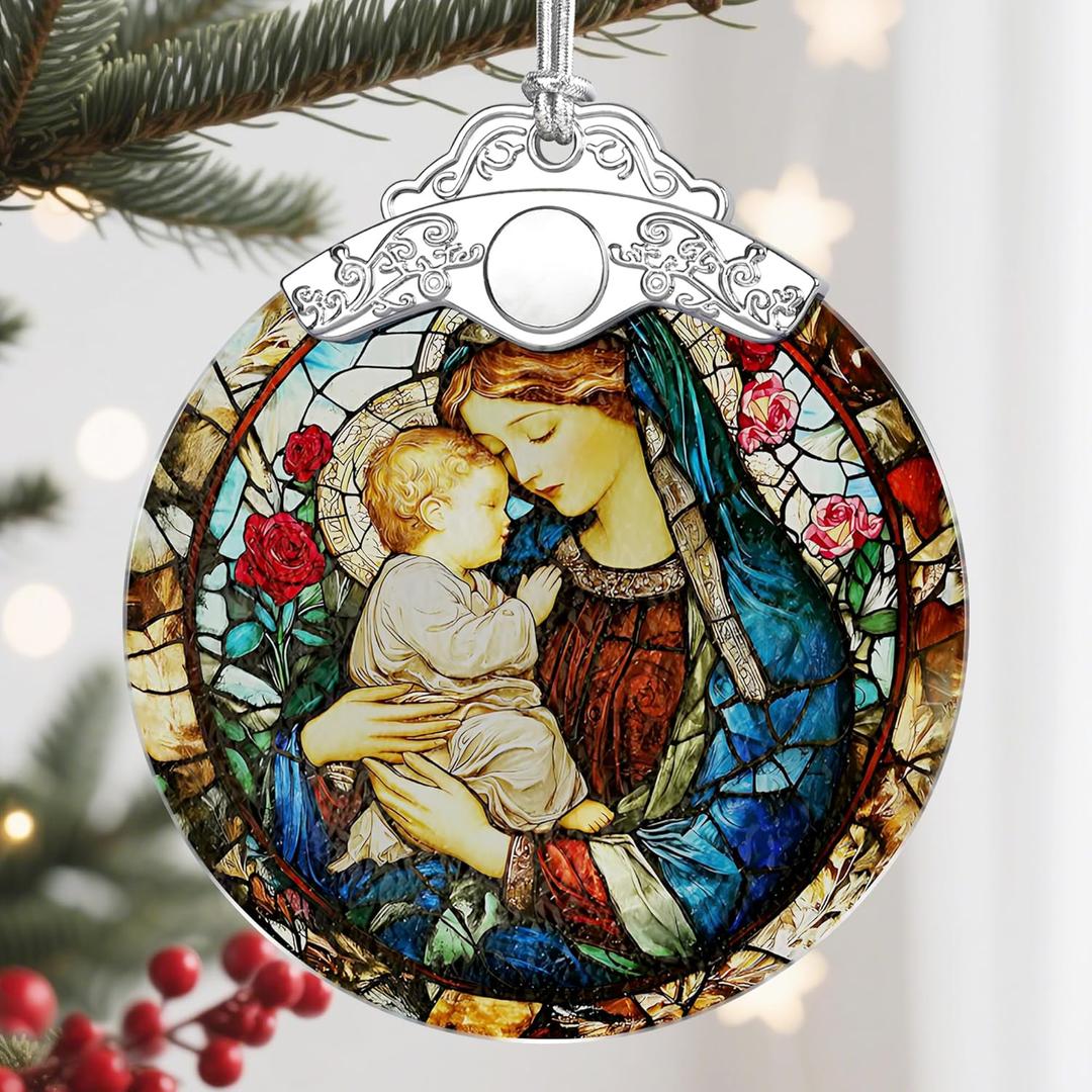 2 x Virgin Mary Stained Glass Ornament, Christian Christmas Ornaments, Christmas Tree Ornaments, Catholic Home Decor, Holiday Decor, Unique Xmas Gifts, Gift Idea, Christian Gifts, Religious Gift