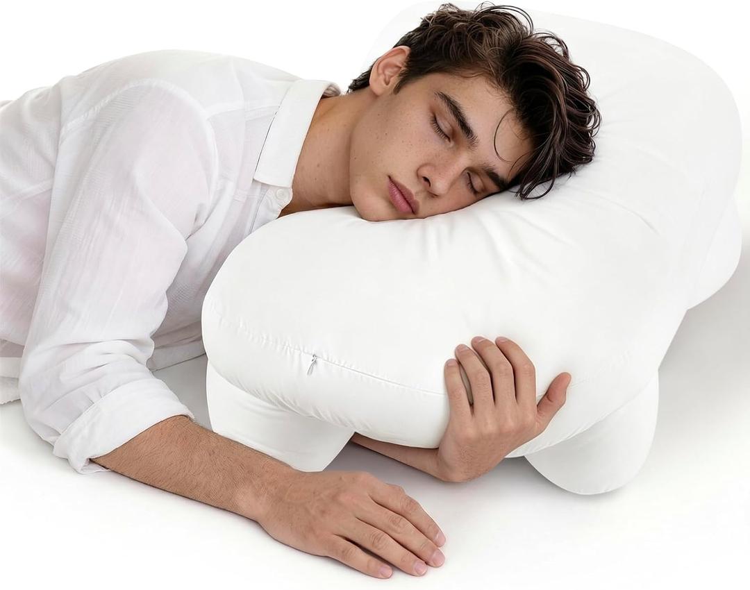 Side Sleeper Pillow with Arm Holes, Ergonomic Arm Tunnel for Shoulder Pain Relief, Adjustable Height Neck Pillow for Adults, Plush Down & Foam for Comfortable Sleep, 1PC Pillowcase, 18"X27"