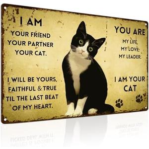 ALKB Vintage Metal Cat Sign - "I Am Your Friend, Your Partner, Your Cat" - 8"x12" Retro Metal Wall Decor for Cat Lovers, Pet Themed Gift with Paw Prints. Pack of 2