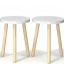 2-Pack Wood Plant Stands Indoor, 16.7" Tall Plant Stand Outdoor Mid-Century Plant Stool, Single Plant Table Modern Small Round Side/End Table for Living Room, Balcony, Office(White)