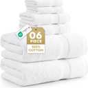 LANE LINEN 100% Cotton Bath Towel Set - 6 Pieces - Super Soft, Highly Absorbent & Quick Dry - 2 Bath, 2 Washcloths, 2 Hand Towels for Bathroom - Hotel Quality, Ideal for Spa, Gym & Travel - White